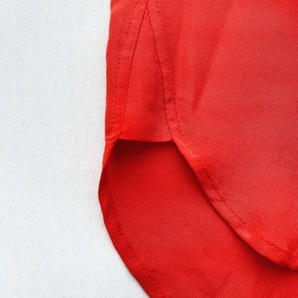 DIANE VON FURSTENBERG ESTI RED SILK ROLLED TAB SLEEVE BLOUSE - 2 - Picture 10 of 12